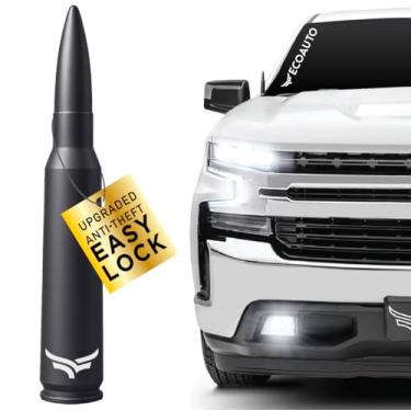 Imagem de EcoAuto EasyLock 50 Cal Bullet Antennaâ„¢ â€“ Ajuste universal para Ford/Dodge, GMC/Chevy, Jeep (2007+) Acessórios de antena de caminhão, anti-roubo â€“ Antena de substituição curta para