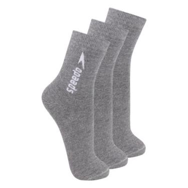 Imagem de Kit com 3 Pares de Meias Esportiva Cano Médio Speedo 8032, Cinza, 39-4