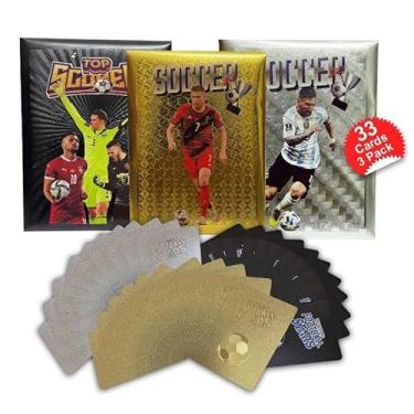 Imagem de Soccer Trading Cards 2024-25, 3 Packs | 11 Cards Each, 33 Total, Collectible Player Cards Set, Gold Black Silver Packs, Gift for Kids & Fans, Soccer Card Pack for Trading & Collecting