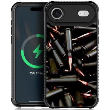 Imagem de ZHEGAILIAN Capa compatível com iPhone 16-5G Air, parte traseira de vidro temperado + silicone macio TPU proteção contra choque - AK 47 metralhadora munição