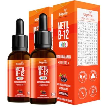 Imagem de Metil B-12 Kids, Metilcobalamina em Gotas, Sabor Frutas Vermelhas, Zero Açúcares, Unidade 20ml, Bigens (Kit 2)