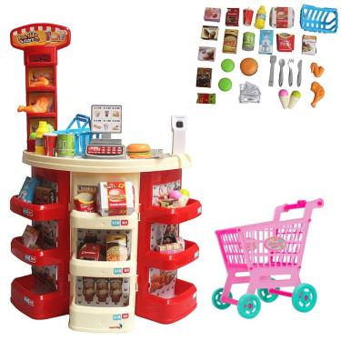 Imagem de Mercadinho Infantil Mercado Caixa Registradora com 30 Peças e Carrinho de Compras Supermercado Brinquedo Educativo