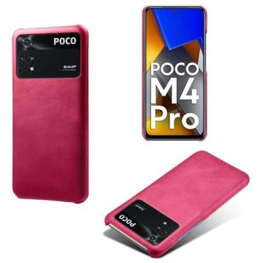 Imagem de Capa para Xiaomi POCO M4 Pro,Proteção contra quedas,Casca de volta de cor sólida simples,Design de couro de imitação de plástico-Rose