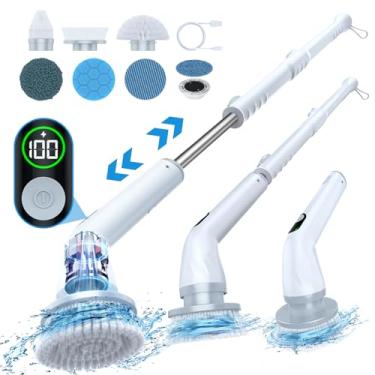 Imagem de LABIGO Esfregão giratório elétrico LA4 Pro, esfregão de banheiro de velocidade dupla com tela e 6 cabeças de limpeza de substituição, esfregão elétrico sem fio com alça ajustável e removível para