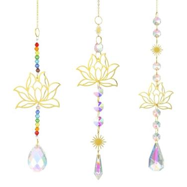 Imagem de KitBeads 3 peças de flores de lótus apanhadores de sol de cristal prisma para pendurar ornamentos de sol cintilante para janela, casa, artesanato, sombra e jardim