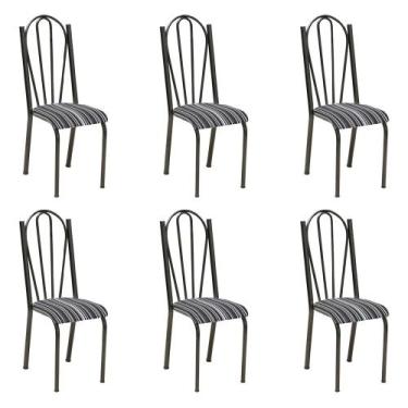 Imagem de Kit 6 Cadeiras de Cozinha Alasca Estampado Preto Listrado Pés de Ferro
