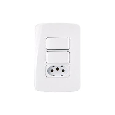 Imagem de Interruptor Simples Duplo 10A e Tomada 2P+T 20A MarGirius B3 com Placa 4x2 Branco