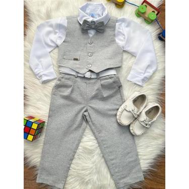 Imagem de Conjunto Social Pajem: Camisa Branca, Gravata, Calça e Colete Cinza - 
