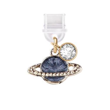 Imagem de ELISE & FONDA Porta de carregamento tipo C TP823, plugue antipoeira, pingente de celular Little Saturn para iPhone 15/16/Samsung/OnePlus/Xiaomi/oppo telefones Android (cinza)