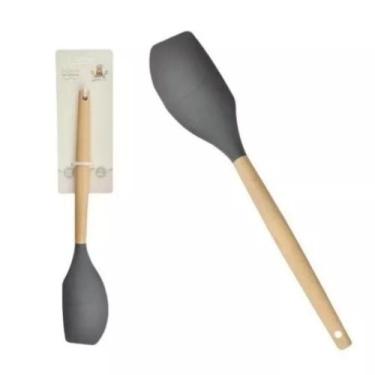 Imagem de Espátula Pão Duro Silicone Cinza Cabo De Madeira 31,5 Cm - Império