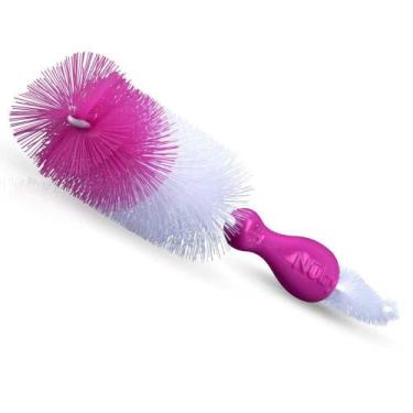 Imagem de Escova para mamadeira e bico Nuby 2 em 1 rosa - Nûby