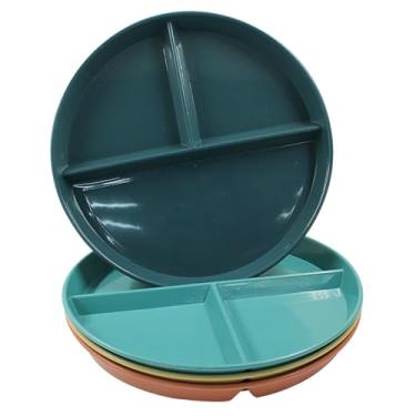 Imagem de verkelly 4 peças de placa de controle de porção, pratos divididos espessos de 23 cm para micro-ondas e lava-louças (laranja + amarelo + azul + verde)