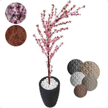 Imagem de Cerejeira Árvore Curvada Rosa Bebê Artificial com Vaso Decorativo - Fl