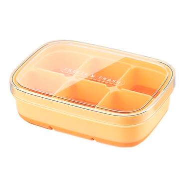 Imagem de Forma de Gelo 6 Cavidades com Tampa e Fundo em Silicone – Cubos Grandes, Fácil Remoção e Livre de BPA (Laranja)