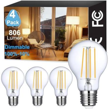 Imagem de Vinaco Lâmpada LED regulável A19 2700K branco quente, 4 peças A19 lâmpada Edison, 8W igual a 60W, lâmpadas Edison de longa duração 806LM E26 LED CRI85+ para sala de estar, lustre