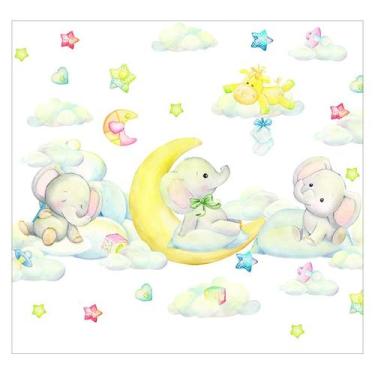 Imagem de Papel de Parede Adesivo Infantil Elefantes Animais Bebe Quarto - 501pc