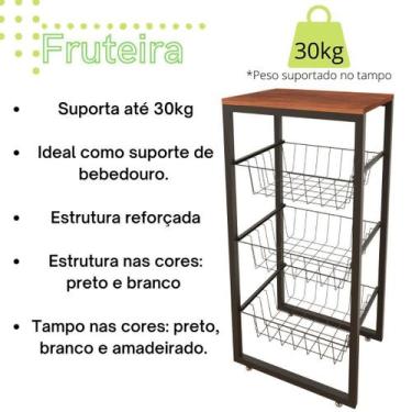 Imagem de Fruteira De Chão Em Aço Cozinha Suporte Bebedouro Mdf Preto - Belo Lar