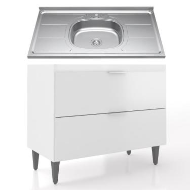 Imagem de Balcão De Cozinha Com Pia Inox 100cm Pérola Z34 Branco - Mpozenato