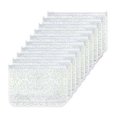 Imagem de AxeWoodz 10 bolsos para fichário A6 com glitter, bolsas com zíper, envelopes econômicos, pastas transparentes com zíper, sacos de folhas soltas