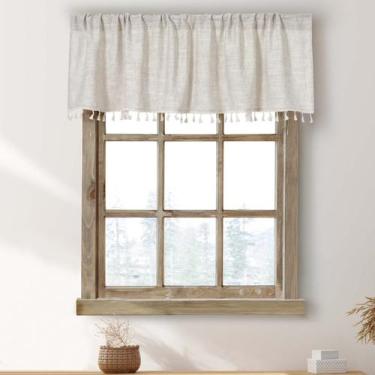 Imagem de Cortinas Valance Oindec Boho Tassel algodão e linho 140x38cm