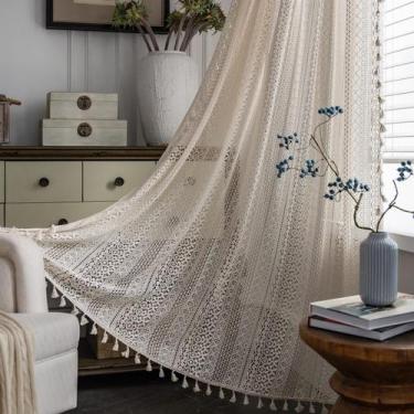 Imagem de Cortina Sutuo Home Boho Crochet de renda semitransparente 150x160cm