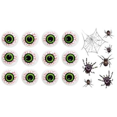 Imagem de Yeahgoshopping Bolas falsas de zumbi de pingue-pongue de plástico para Halloween, brinquedo de gato, decoração ou tênis de mesa - 12 peças com a mesma cor + 1 tatuagem de aranha aleatória (olhos