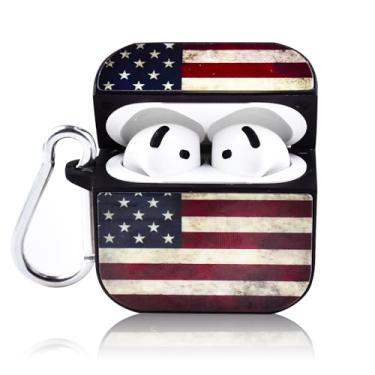 Imagem de HOMICO Capa para AirPods 4, compatível com AirPods 4ª geração (2024), capa rígida de proteção portátil e à prova de choque com chaveiro, bandeira americana