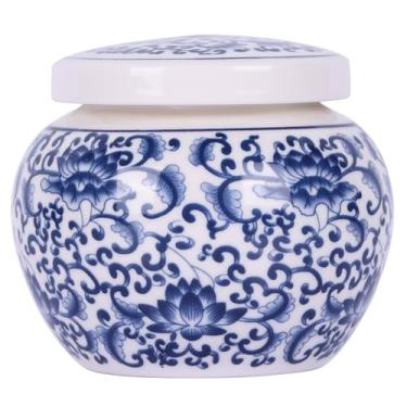 Imagem de Mini jarra de gengibre de cerâmica de porcelana azul e branca elegante com tampa torcida - Torção moderna no design tradicional (Lucky Jar[S])
