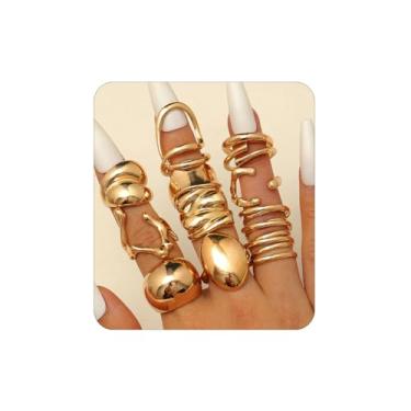 Imagem de ZMJK Conjunto de anéis de ouro volumosos empilháveis para mulheres 14 K, não manchados, ousados, grossos, vintage, prata, banda larga, geometria, pacote de anéis de articulação para adolescentes