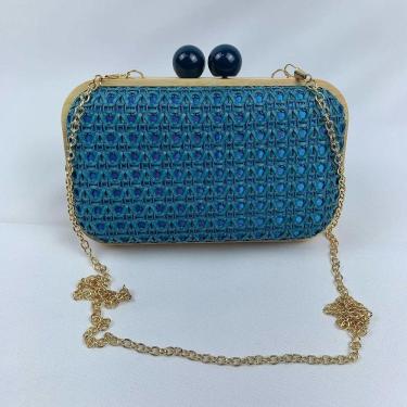 Imagem de Bolsa Clutch Textura Palha Com Alça De Ombro Tranversal Festa Casamento azul