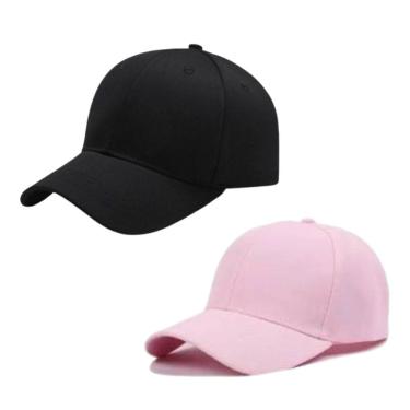 Imagem de Kit 2 Bonés Lisos Aba Curva Ajustável Unissex Baseball Dad Hat Strapback preto E Rosa