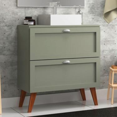Imagem de Gabinete Para Banheiro Com Tampo E Cuba 80cm Retro Mdf Verde Milano - On Móveis