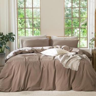 Imagem de Conjunto de capa de edredom MooMee Bedding 100% algodão lavado e linho
