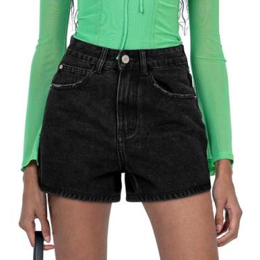 Imagem de Shorts jeans apenas fofos, cintura média-alta, pretos envelhecidos, XX