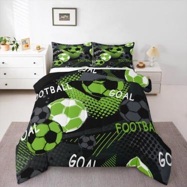 Imagem de Conjunto de edredom jejeloiu Soccer Kids Queen Size Football Theme