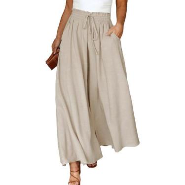 Imagem de Calças largas Eytino femininas plus size de cintura alta bege 3X