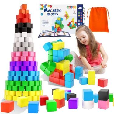 Imagem de Blocos magnéticos Girigi para brinquedos infantis de 3 a 7 anos com 40