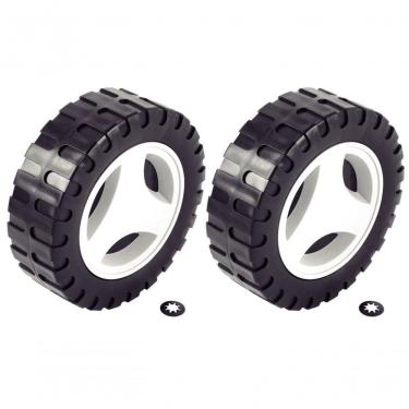 Imagem de Par De Rodas Plásticas Pequenas E Calotas Tramontina Para Cortador De Grama Ce35m2 E Ce35p ø 140mm