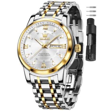 Imagem de OLEVS Relógios masculinos, relógios de rosto grande para homens, relógios masculinos de aço inoxidável, relógios de diamante masculinos, analógicos de quartzo, relógios masculinos de data, relógios à