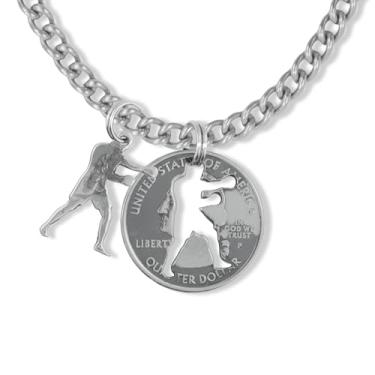 Imagem de hanalaura Colar de moeda de um quarto de dólar, corrente de aço inoxidável prata, pingente de design com recorte Liberty, 61 cm de comprimento, uso diário