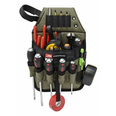 Imagem de Diamondback Bolsa de ferramentas Niko, preta, lado esquerdo | para eletricistas, HVAC | Drivers, alicates, brocas, lápis, faca, nível pequeno, fita elétrica (verde - lado direito)