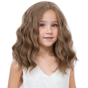 Imagem de WAVELNM Perucas infantis marrom claro para crianças, curto, marrom, bob, peruca para meninas, solta, encaracolado, ondulado, peruca infantil, morena, parte lateral, perucas sintéticas para uso diário