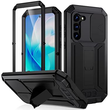 Imagem de GooodiDEAR Capa para Galaxy S23, capa protetora resistente à prova de choque para S23, capa protetora resistente à prova de choque de metal para Galaxy S23 5G masculina e feminina, preta