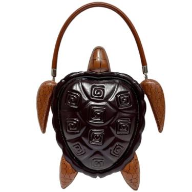 Imagem de Lyuxhetaokdiq Bolsa tiracolo masculina e feminina de couro PU exclusiva novidade em forma de tartaruga, Claret, M