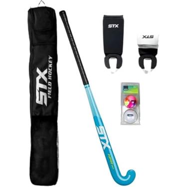 Imagem de STX Pacote inicial de hóquei em campo - Junior com bastão de 81 cm, caneleiras, bolsa e bolas, preto/azul-petróleo