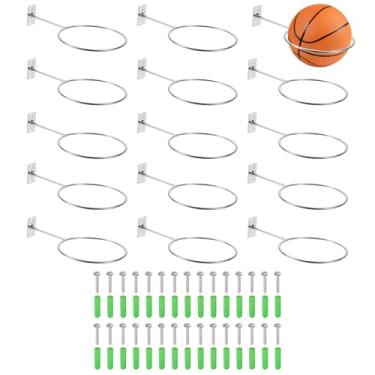 Imagem de PATIKIL Suporte de parede com suporte de bola de 12 cm, pacote com 15 unidades, armazenamento de parede com parafusos para basquete, futebol, vôlei, decoração de anel de armazenamento, prata, 4 mm de