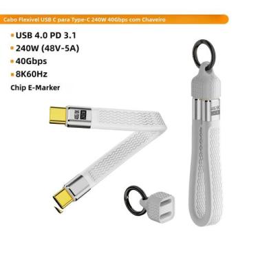 Imagem de Cabo USB4 De 240W 40Gbps Em Formato De Chaveiro, USB-C Para USB-C, Car