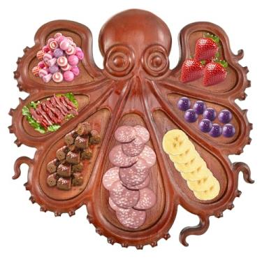 Imagem de Travessa de charcutaria de polvo, travessa de madeira de polvo para festas, bandeja de madeira com design exclusivo Kraken, tábua de pão de queijo com tema oceânico para amantes de carne, queijo