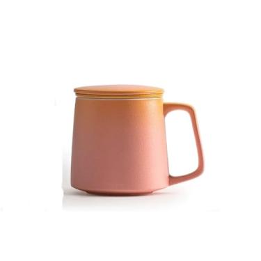 Imagem de Caneca de café de cerâmica Conjunto de 1 caneca café gradiente, filtro separação água chá cerâmica com tampa, capacidade 11,84 oz para homens e mulheres escritório(Pink)