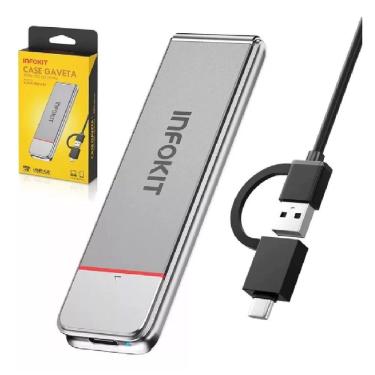 Imagem de Case SSD Infokit Adaptador SATA PCI M2 NVMe NV1 NV2 USB 3.1 Type-C 10Gb